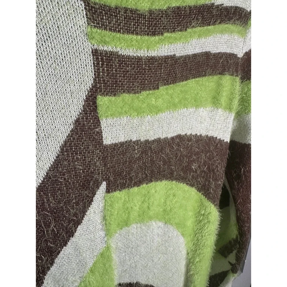 House of Sunny NWTSwirl Fuzzy Knit Midi Dress Green Brown Cut Out Back SIZE 10